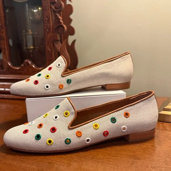 NWOT Jon Josef Tan Flat Loafers w/ multicolor Grommets Size 9.5 MSRP $225 - Picture 5 of 13